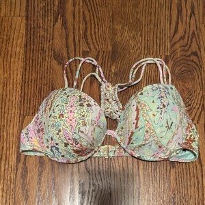 Floral Print Light Green Push-Up swim top with Strappy Back